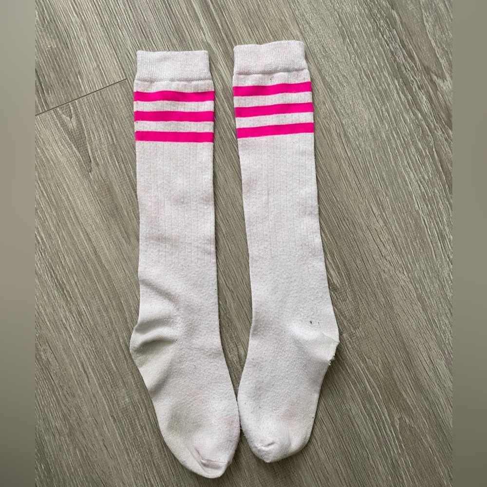 Neon pink striped long socks